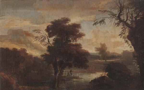 unknow artist A Wooded landscape with figures bathing and resting on the bank of a river France oil painting art